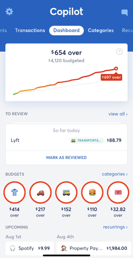 Copilot budgeting app dashboard