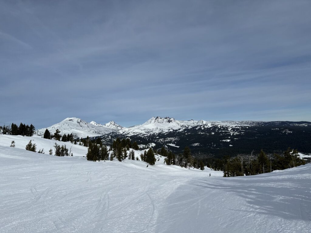 Mt Bachelor View of Run Snow-covered ski run at Mt. Bachelor in Central Oregon
